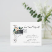 我々は、水色メールボックス青い花を移動した 案内ポストカード (スタンド正面)