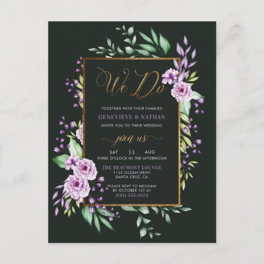 我々は|紫スタイリッシュの水結婚色 インビテーションポストカード (正面)