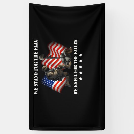 我々は、膝を折る旗のために立落ちたつ 横断幕 (縦)