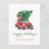 我々は、赤い車、松の木の休日を移動した 案内ポストカード (正面)