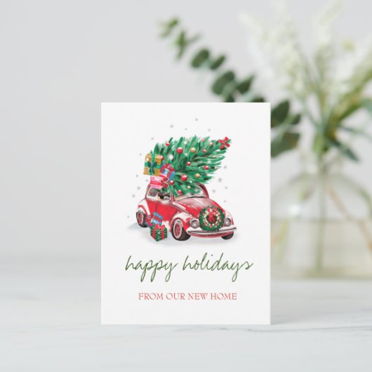 我々は、赤い車、松の木の休日を移動した 案内ポストカード (スタンド正面)