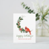 我々は、赤い(鳥)ショウジョウコウカンチョウの鳥ホリーベリー移動した 案内ポストカード (スタンド正面)