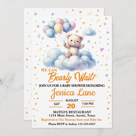 我々は、赤ちゃんシャワーを待つことができる 招待状 (正面/裏面)