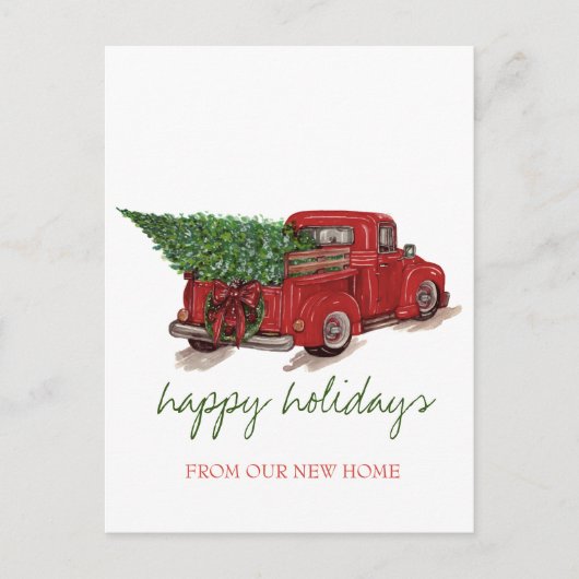 我々は、赤トラック、松の木の休日を移動した 案内ポストカード (正面)