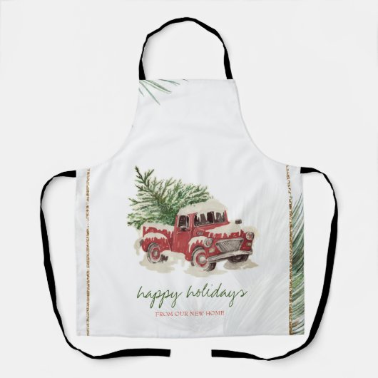 我々は、赤トラック、松の木の雪の休日を移動した エプロン (正面)