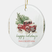 我々は、赤トラック、松の木の雪の休日を移動した セラミックオーナメント (左)