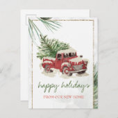 我々は、赤トラック、松の木の雪の休日を移動した 案内ポストカード (正面/裏面)