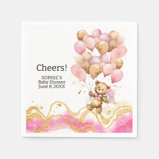 我々は、赤面ピンクと金ゴールド抽象芸術を待つことができる スタンダードカクテルナプキン (正面)