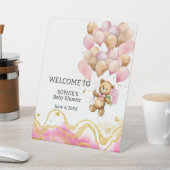 我々は、赤面ピンクと金ゴールド抽象芸術を待つことができる 台座サイン (インサイチュ)