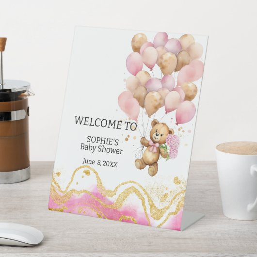 我々は、赤面ピンクと金ゴールド抽象芸術を待つことができる 台座サイン (インサイチュ)