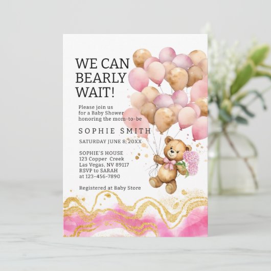 我々は、赤面ピンクと金ゴールド抽象芸術を待つことができる 招待状 (スタンド正面)