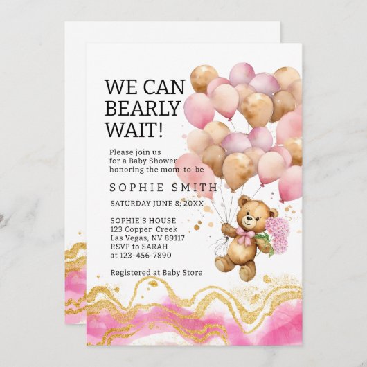 我々は、赤面ピンクと金ゴールド抽象芸術を待つことができる 招待状 (正面/裏面)