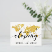 我々は、金ゴールド世界地図披露宴招待状 ポストカード (スタンド正面)