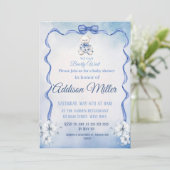 我々は、青と白の赤ちゃんシャワーを待つエレガントことができる 招待状 (スタンド正面)