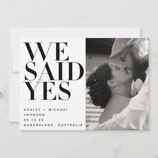 我々は、Yes白黒写真結婚の発表を述べた 招待状 (正面)