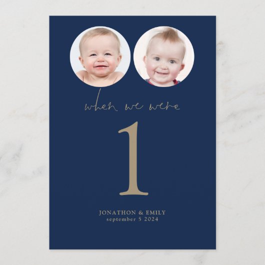 我々はAge Photos Tableだった時結婚海軍の金ゴールド 招待状 (正面)