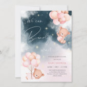 我々はbearバルーン女の子の赤ちゃんシャワーを待つことができる 招待状 (正面)