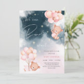 我々はbearバルーン女の子の赤ちゃんシャワーを待つことができる 招待状 (スタンド正面)