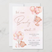 我々はbearピンクのバルーン赤ちゃんシャワーを待つことができる 招待状 (正面)
