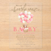 我々はbearly待ち女の子テディベアーピンクベビー アクリル招待状 (正面)