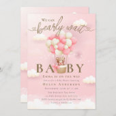 我々はbearly待ち女の子テディベアーピンクベビー 招待状 (正面/裏面)