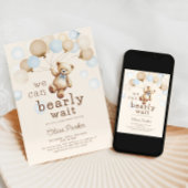 我々はbearly待つことができるクマテーマ男の子のシャワー 招待状