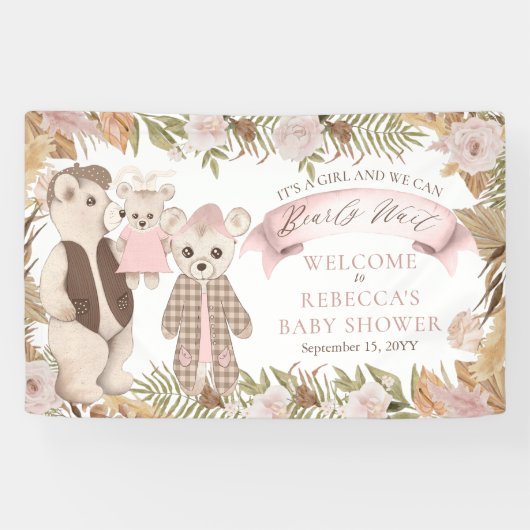 我々はbearly待つことができるBohoベアファミリー赤ちゃんシャワーBa 横断幕 (横)