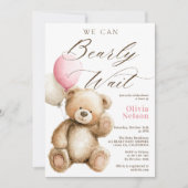 我々はbearly待つことができテディベアQR女の子ベビーシャワー 招待状 (正面)