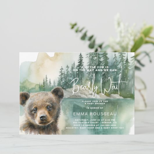 我々はbearly待つことができ水色クマかわいい赤ちゃんシャワー 招待状 (スタンド正面)