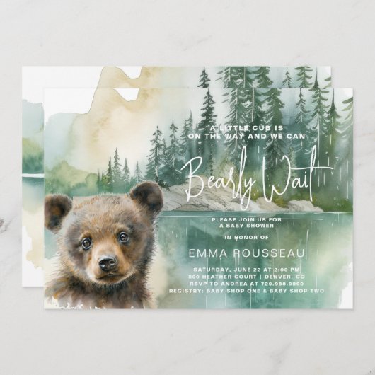 我々はbearly待つことができ水色クマかわいい赤ちゃんシャワー 招待状 (正面/裏面)