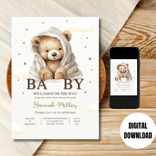 我々はbearly待つことができ赤ちゃんシャワー少年テディベアベビー 招待状