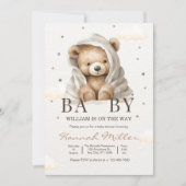 我々はbearly待つことができ赤ちゃんシャワー少年テディベアベビー 招待状 (正面)