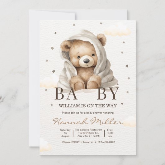 我々はbearly待つことができ赤ちゃんシャワー少年テディベアベビー 招待状 (正面)