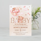 我々はbearly待機ガールピンクベージュバラ金ゴールド 箔招待状 (立ち正面)