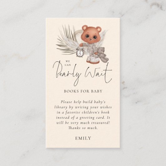 我々はBohoシックな本の赤ちゃんシャワーを待つことができる エンクロージャーカード (正面)