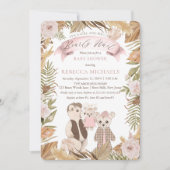 我々はBohoベアファミリー赤ちゃんシャワーを待つことができる 招待状 (正面)