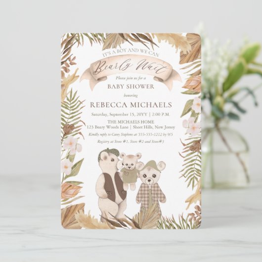 我々はBohoベアファミリー赤ちゃんシャワーを待つことができる 招待状 (スタンド正面)