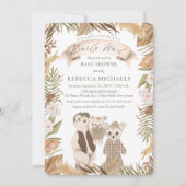 我々はBohoベアファミリー赤ちゃんシャワーを待つことができる 招待状 (正面)