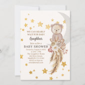 我々はBoho Bear月の赤ちゃんシャワーを待つことができる 招待状 (正面)
