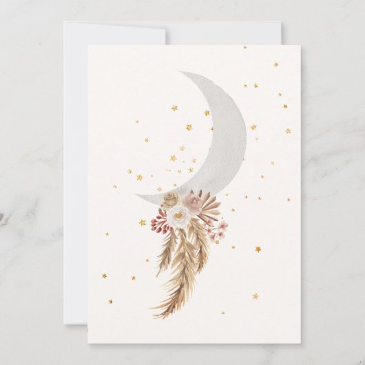 我々はBoho Bear月の赤ちゃんシャワーを待つことができる 招待状 (裏面)