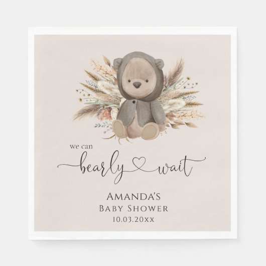 我々はBoho Bear赤ちゃんシャワーを待つことができる スタンダードランチョンナプキン (正面)
