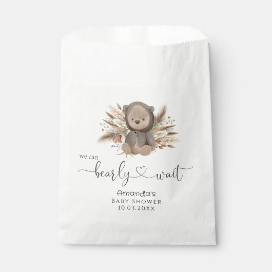 我々はBoho Bear赤ちゃんシャワーを待つことができる フェイバーバッグ (正面)