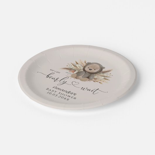我々はBoho Bear赤ちゃんシャワーを待つことができる ペーパープレート (アングル)