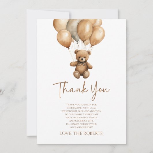 我々はBoho Teddyクマ赤ちゃんシャワーを待つことができる サンキューカード (正面)