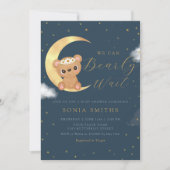 我々はBoho Teddyクマ赤ちゃんシャワーを待つことができる 招待状 (正面)