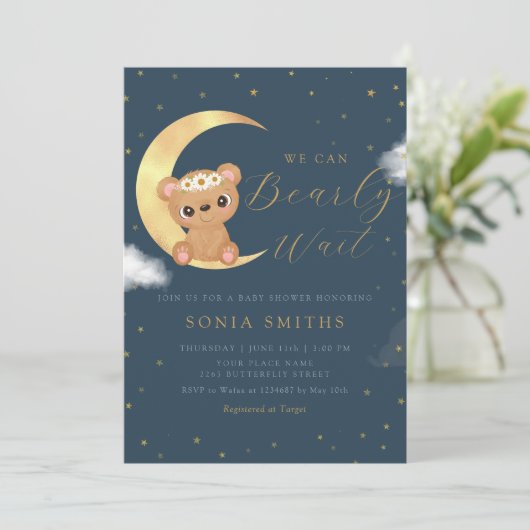 我々はBoho Teddyクマ赤ちゃんシャワーを待つことができる 招待状 (スタンド正面)