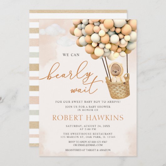我々はBoho Teddyクマ赤ちゃんシャワーを待つことができる 招待状 (正面/裏面)