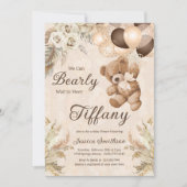 我々はBoho Teddyクマ赤ちゃんシャワーを待つことができる 招待状 (正面)