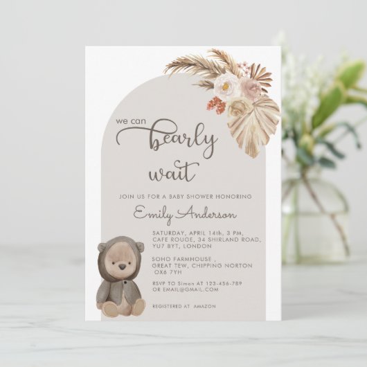 我々はBoho Teddyクマ赤ちゃんシャワーを待つことができる 招待状 (スタンド正面)