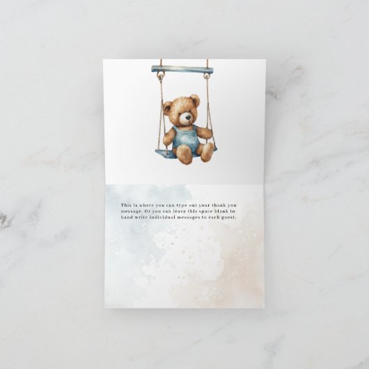我々はDenimテディベア赤ちゃんシャワーを待つことができる サンキューカード (内部)